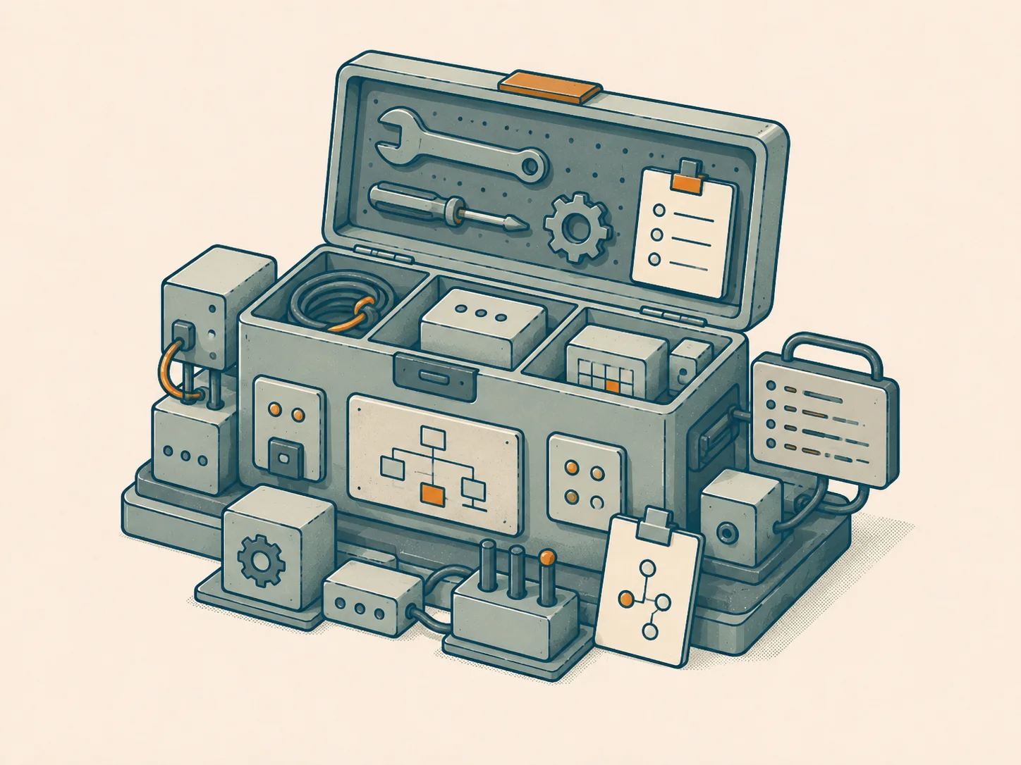 Modular engineering toolbox illustration representing specialized software services.