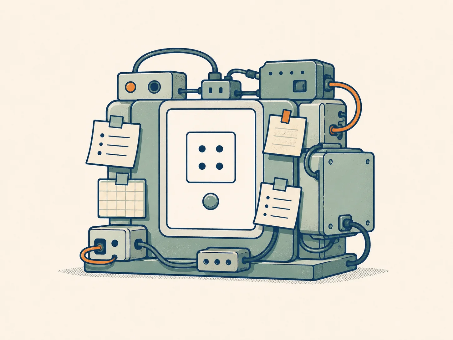 Small fixes and workarounds accumulating over time around a useful system.