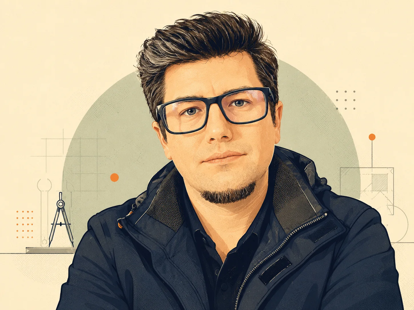 Portrait illustration of Ferenc at work.